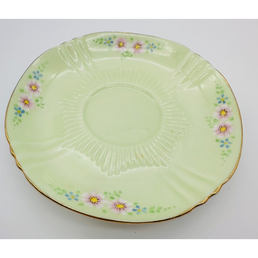 Bell China England Fine Bone China Saucer Pale Green Pink Floral Gold Trim 5.5"